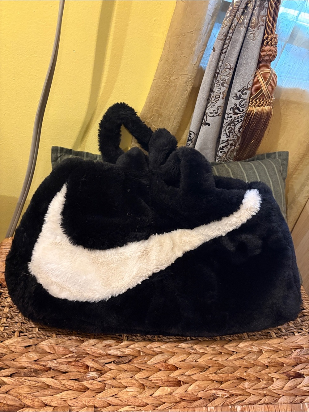Nike Black Faux Fur Tote with White Swoosh Accent